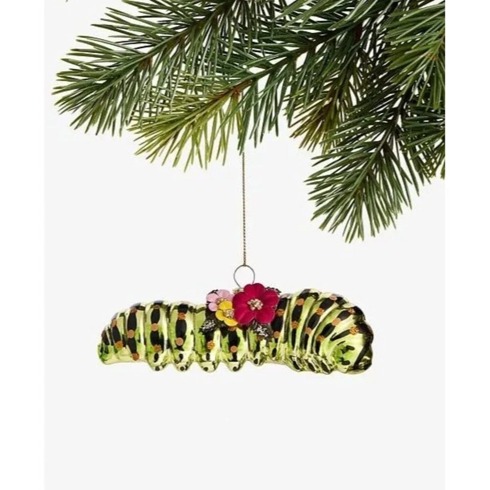 Macy’s Holiday Lane Enchanted Forest Glass Caterpillar Christmas Ornament